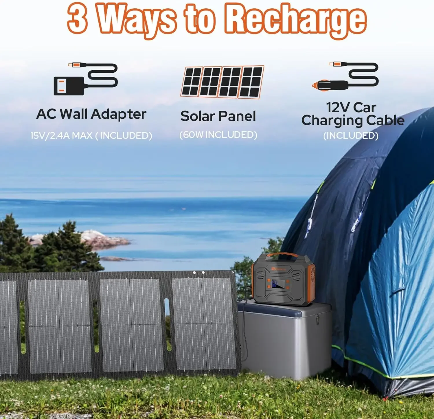Portable Solar Generator 300W Portable Power Station with Foldable 60W Solar Panel 110V Pure Sine Wave 280Wh Lithium Battery 4