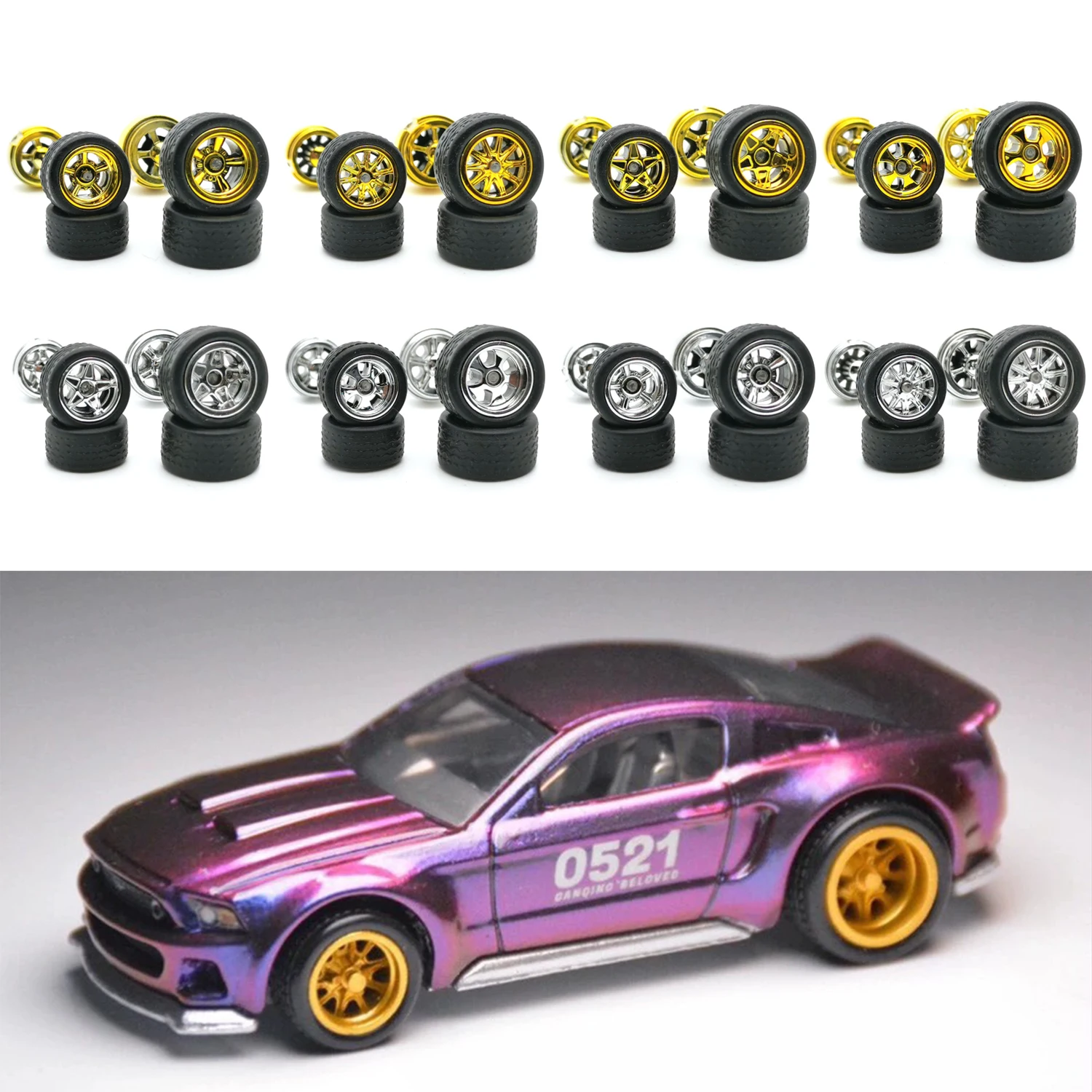 1/64 Wheels for Model Cars with Rubber Tires Cars Upgrade for Matchbox/Domeka/Minigt Toy Car Diecast Modified Kit