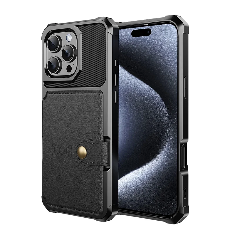 Luxury Leather Magnetic Card Slot Wallet Case with Shockproof Lens Protection
