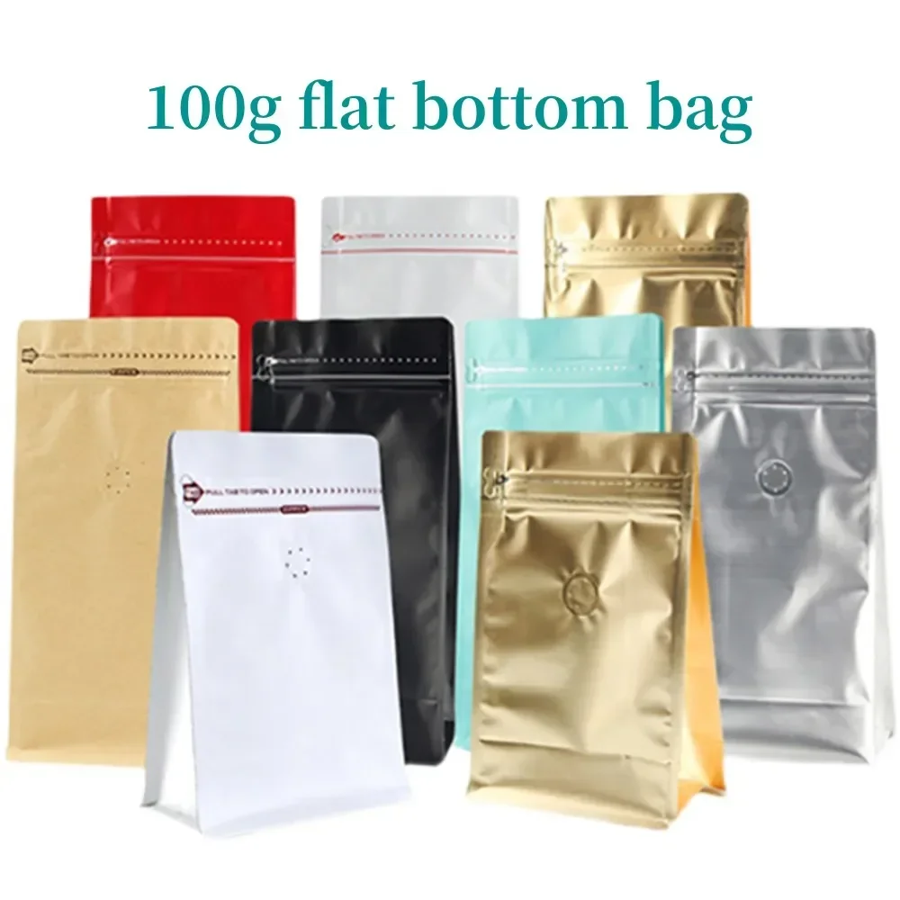 

100PCS Colorful 100g Doypack Aluminum Foil Stand Up Block Bottom Coffee Bag For Food Packaging