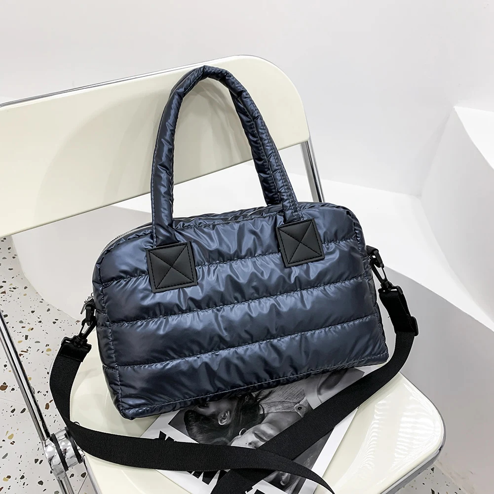 

Women Autumn Tote Purse with Adjustable Strap Quilted Lattice Handbag Winter Puffer Bag for Daily Office Use Solid Color Handbag