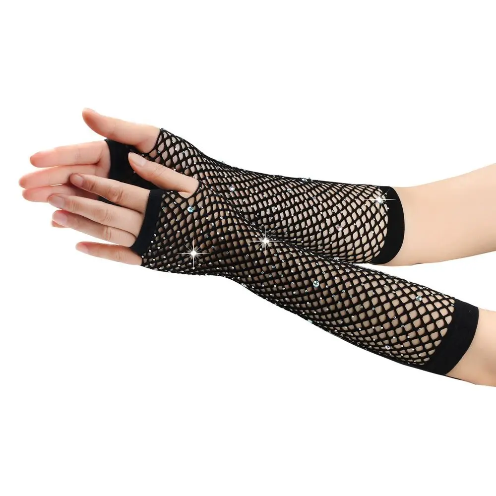 

Masquerade Mesh Gloves Korean Long Gloves Hollow Out Rhineston Gloves Fingerless Gloves Prom Party Gloves Women