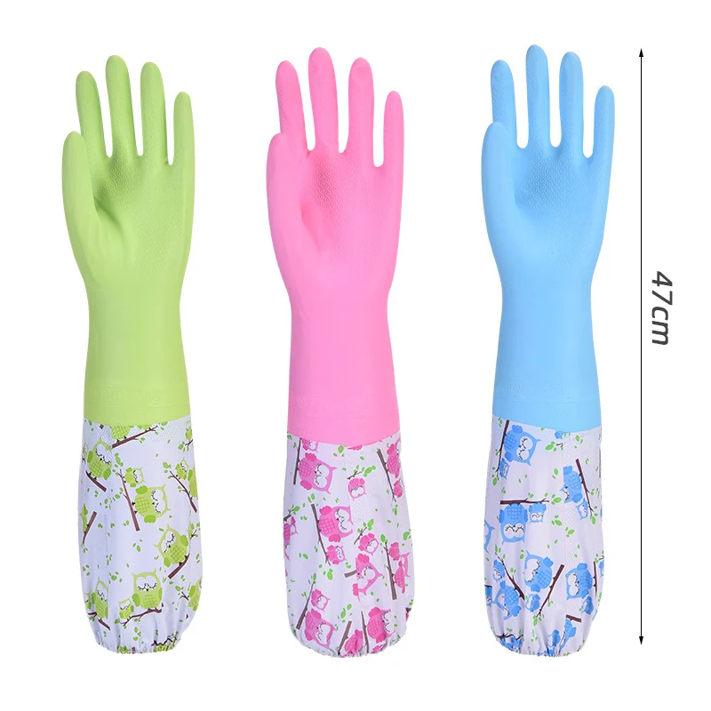 Haushalts handschuhe latex freie Reinigungs handschuhe extra lange Manschette 47cm und Vinyl strukturierter Griff 1 Paar