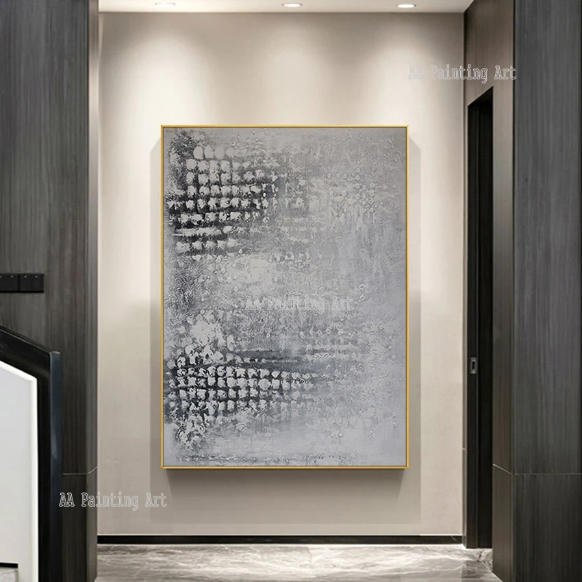 Gray Acrylic Design 100% Hand-painted Abstract Oil Painting Textured Knife Thick Wall Art On Canvas High Quality Artwork |