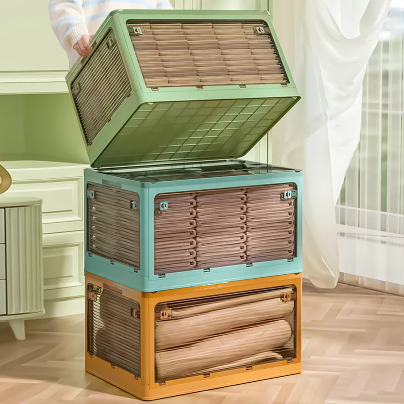 

Storage Box Transparent Foldable Household Wardrobe Clothes Finishing Belt Pulley Toy Storage Snack Book Storage Box