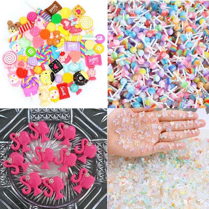 

50pcs Nail Cute Accessories Lollipop Butterfly Love Gummy Bear Cartoon DIY Nail Decoration Nail Ornaments Rhinestone Accessories