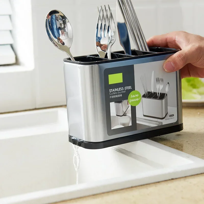 Multifunctional Kitchen Utensils Chopstick Cage Tableware Storage Hollowed Drain Cutlery Storage Stainless Steel Chopstick Rack
