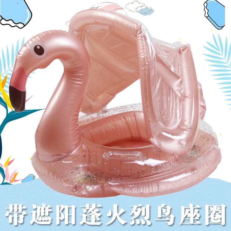 Inflatable Sequined Unicorn Flamingo Swim Ring with Awning Swim Seat for Kids Pool Float Party Pool Toy flamingo игрушка для попугая floshy ring