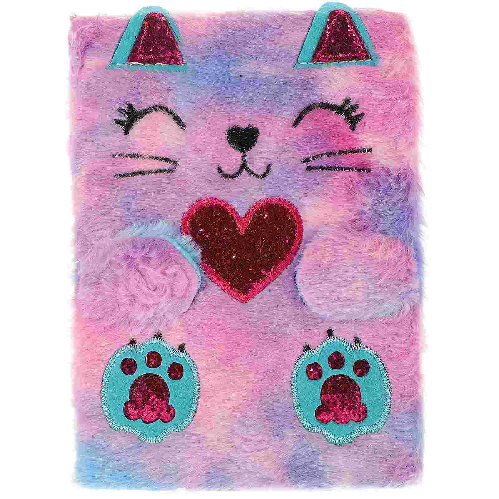 

Plush Cat Notebook Lovely Animal Notepad Fluffy Cartoon Secret Diary A5 Cute Lined Journal