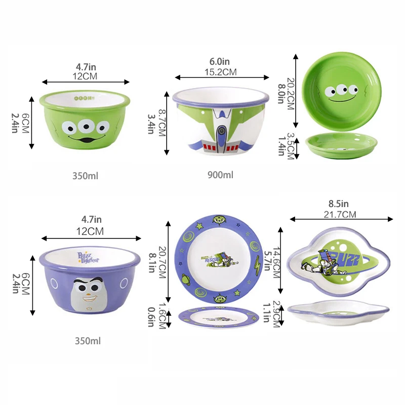 Miniso Disney Buzz Lightyear Ceramic Dishes Cute Kawaii Alien Children's Breakfast Plates Cartoon Printing Noodle Bowl Rice Bowl 6