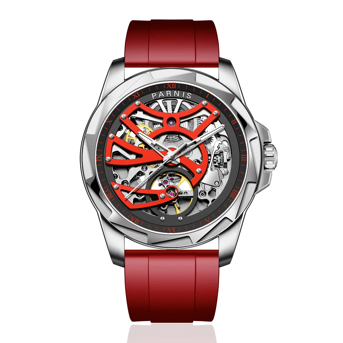 

Fashion Parnis 43mm Red Men's Automatic Mechanical Watch Sapphire Crystal Luxury Waterproof Watches For Men reloj hombre Clock