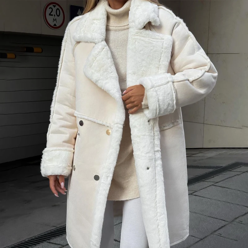

2023 Winter Fashion New Fur Suede Coat Suit Collar Long Cardigan Long Sleeve Plush Coats Outside Clothing Warm Wear Dropshipping