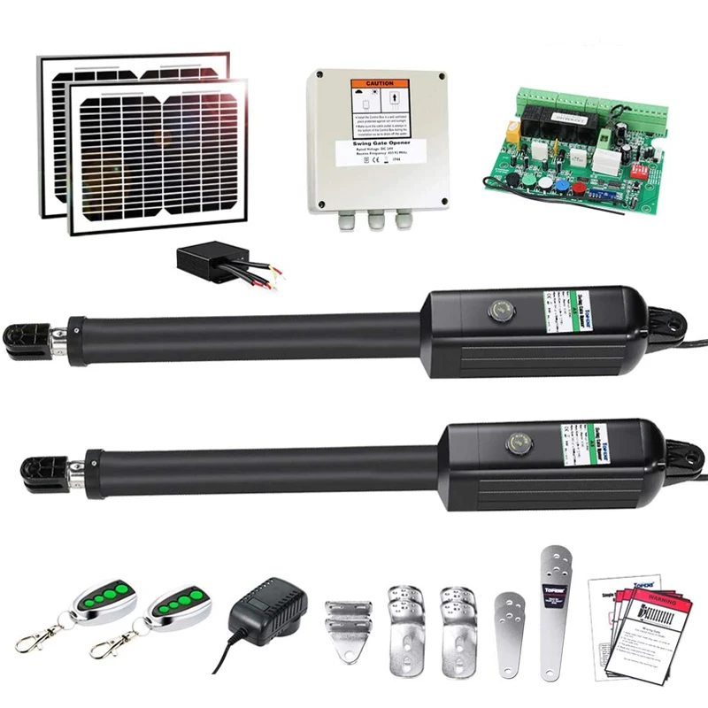 

Automatic Gate Opener Kit Medium Duty Solar Dual Gate Operator for Dual Swing Gates Up to 16 Feet or 550 Pounds Black Color