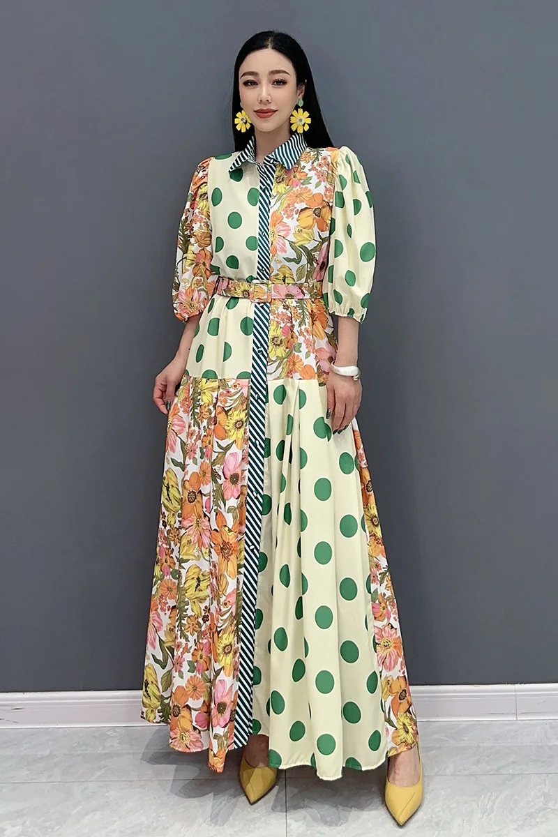 Summer New Elegant Women Printed Loose Long Dresses Female Fashion Lantern  Sleeve Dress Wholesale - AliExpress 200000345