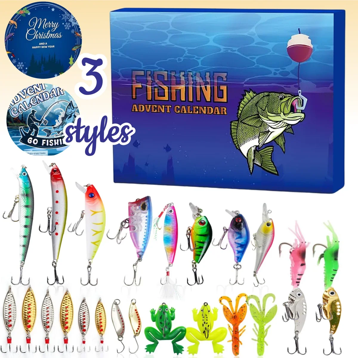 24Days Christmas Advent Calendar 2024 Fishing Christmas Countdown Calendar Fish Bait Calendar for Adult Men Boys Christmas Gift