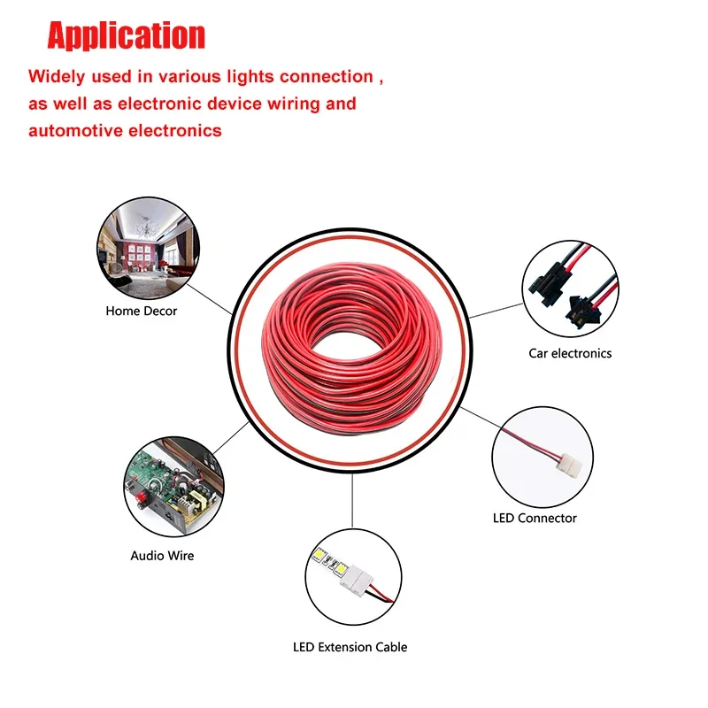 Red and Black 2-Pin PVC/Silicone Extension Cable with Tinned Copper Wire