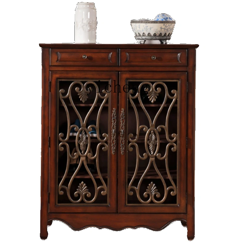 

XL Shoe Cabinet Household Vintage Solid Wood Wall-Mounted Integrated Entrance Cabinet Home Storage Cabinet