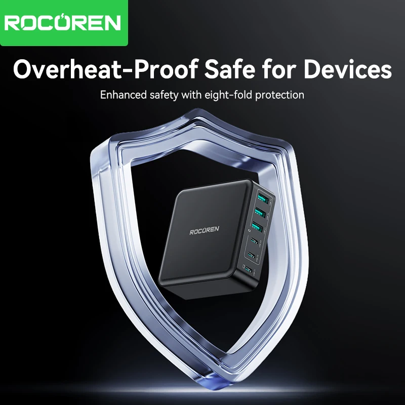 Rocoren 160W USB Type C Charger 6 Ports Portable Fast Charging Desktop Type-C Charger Power Station for iPhone 16 15 Pro Max Best Sellers In Phones Accessories