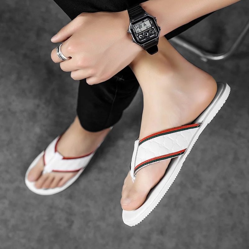 Zomer Heren Leren Flip Flop Nieuwe Hoge Kwaliteit Schoenen Voor Heren Buiten Zachte Comfortabele Slippers Heren Platte Slip-On Strandsandalen