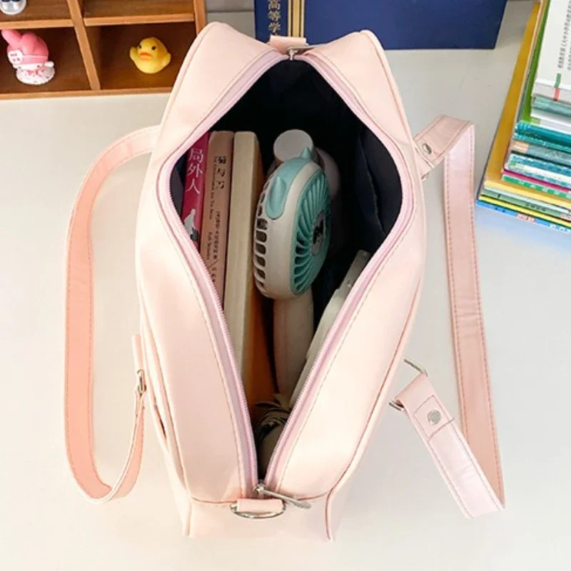 Women Jk School Handbag Large Capacity PU Anime Crossbody Bag Transparent Love Heart Shoulder Uniform Bag for Shopping Commuting