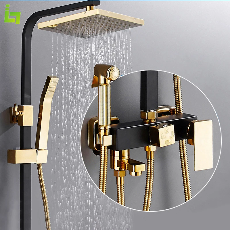 Black Gold Shower Faucet Set Rainfall High Quality Shower Mixer Tap
