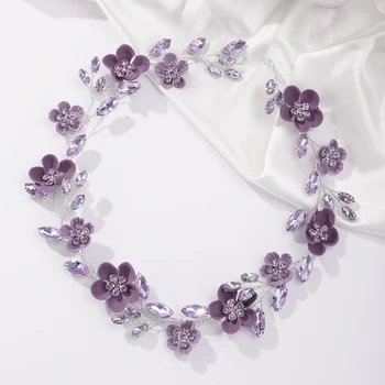 Rhinestone Purple Flower Bridal Headband 1
