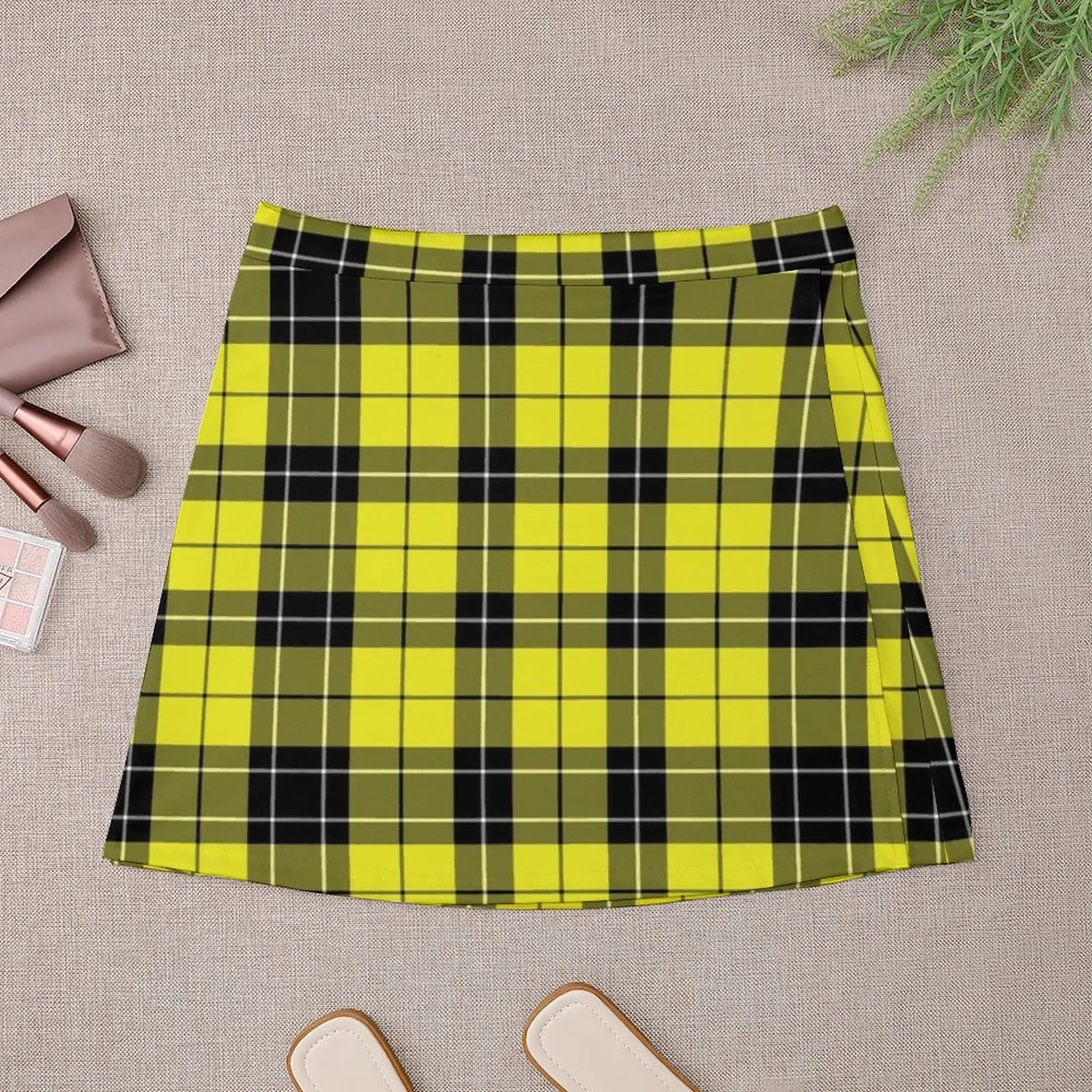 Yellow & Black Tartan Plaid Twill Pattern Mini Skirt Women clothing Woman skirts Women skirts