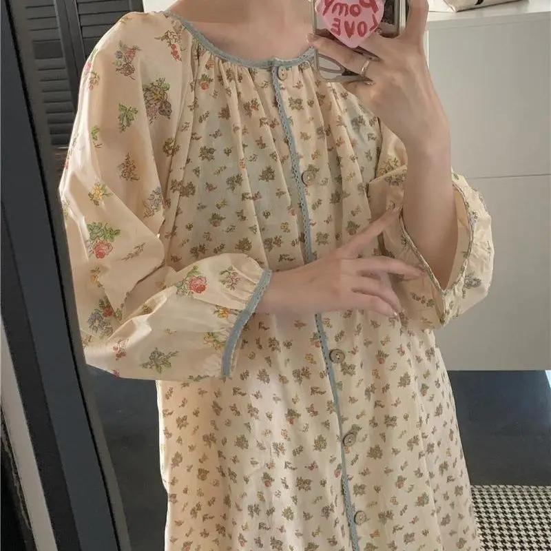 2024 New Fashion Women\'s Spring Autumn Korean Nightgowns Girls Sweet Loose Comfortable Night Dress Youth Leisure Sleepshirts