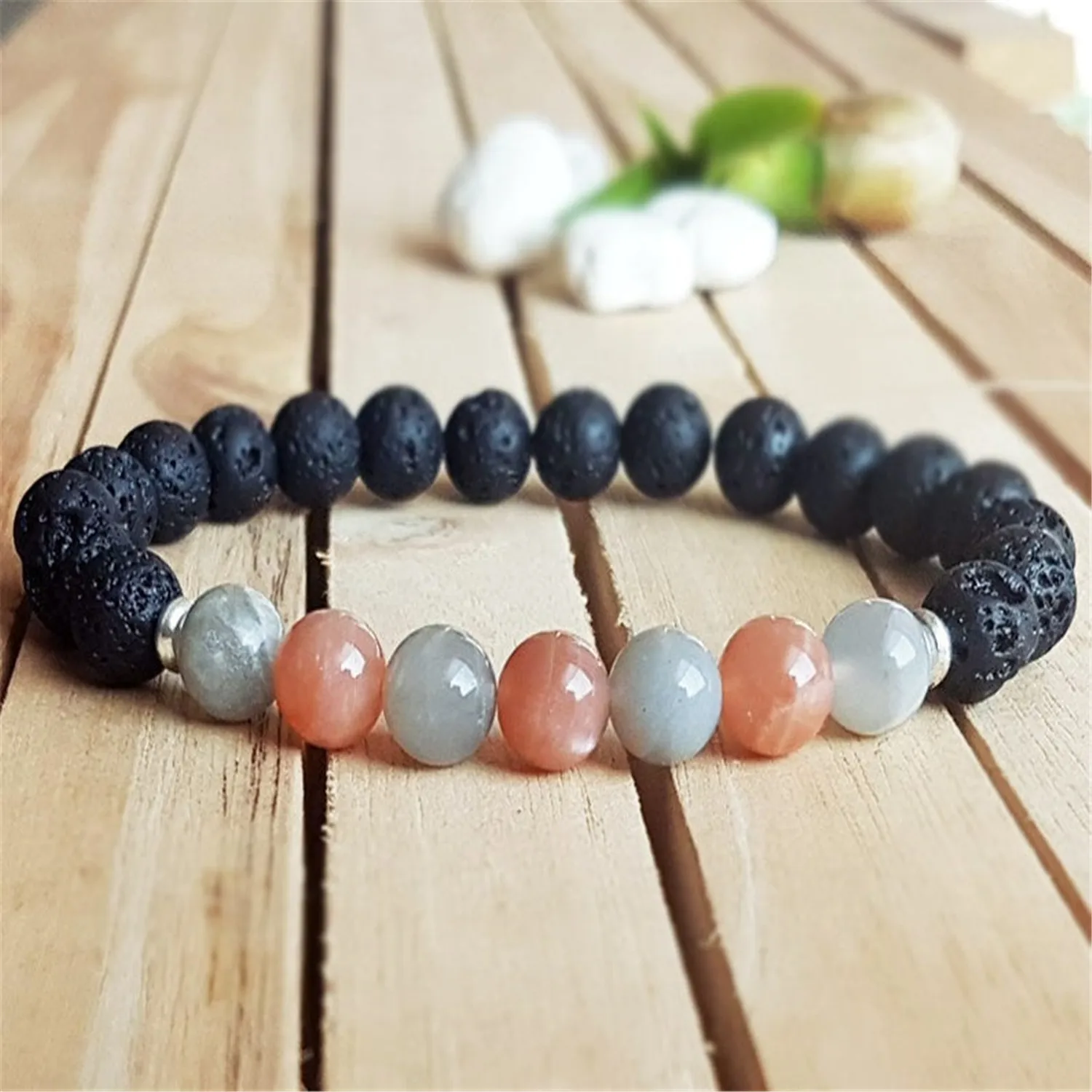 

8mm Natural Lava Stone Mala silvering Bracelet Link Stackable Unisex Teens Wrap Chain Charm Fashionistas Jewelry Lovers Beaded