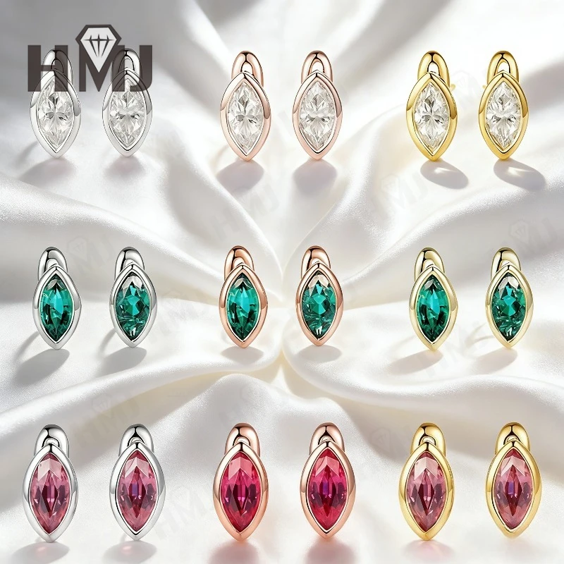1ct Moissanit/Laborgezüchteter Columbia-Smaragd/Rubin Ohrring S925 10K 14K VVVS1 Marquise-Schliff Edles Schmuckstück Geschenk für Frauen Jubiläum – Detail 1