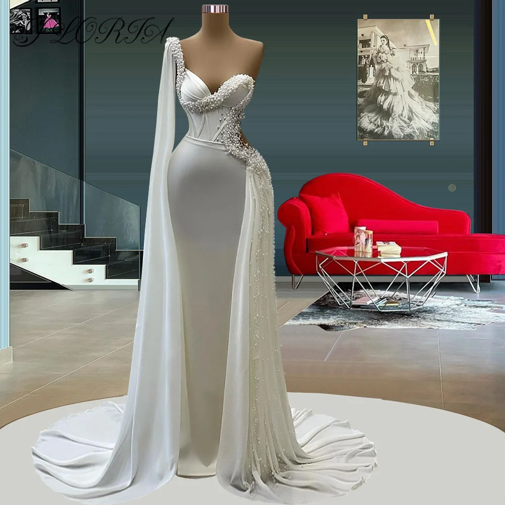 

Gorgeous Sweetheart Mermaid Wedding Dress Pearls Crystal Satin Bridal Gown Pleats Beaded Evening Dresses Custom Vestido de noiva