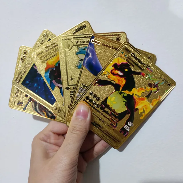 Pokemon black gold Game Cards Pikachu Anime Battle Metal Card Game Collection Cards for Kids Christmas Gift 4