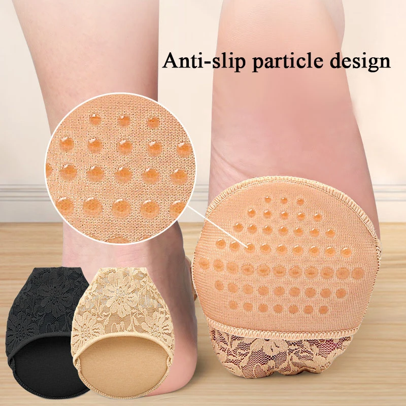 Forefoot Pads Half Palm Socks Insoles High Heels Slipper Non-slip Silicone Breathable Summer Female Lace Flowers Foot Cushion