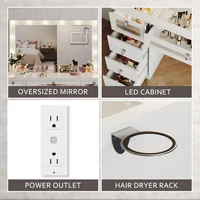 Makeup Vanity Desk with Lights and Large Mirror,Drawers Light Up Vanity,Glass Top Make Up Table with Charging Station,Customized 4