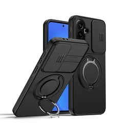 Sliding Camera Cover Armor Case with Metal Ring Stand and Durable TPU Plastic Coque for A35 5G (Black)