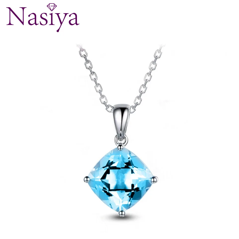 

NASIA Classic Pendant Necklace For Women Jewelry Square Lake Blue Topaz Wedding Engagement Party Valentine Day Gifts
