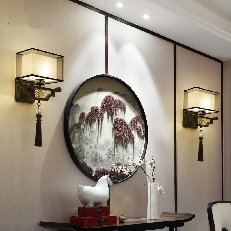 New Chinese Wall Lamp Modern Simple Bedside Lamp Living Room Bedroom Study Aisle Retro Home Chinese Style