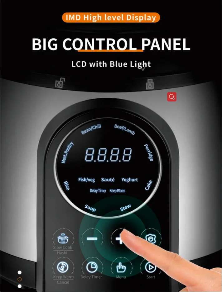 High-tech Touch Screen Panel 5L,6L Multi Functions Big Capacity High Temperature Industrial Pressure Cooker With Timer