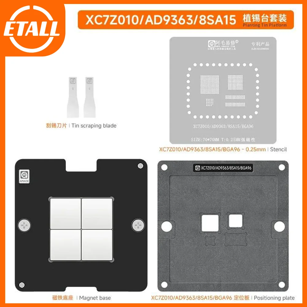 

Amaoe BGA Reballing Stencil Template Station Kits For XC7Z010-AD9363-8SA15 Solder Tin Plant Net Heating Steel Mesh