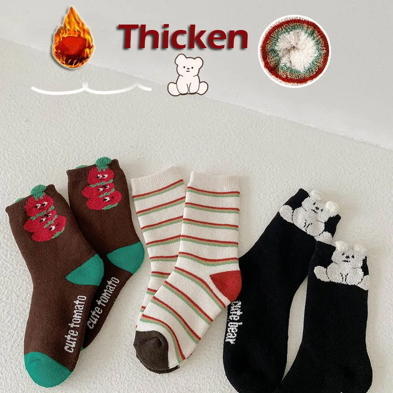 

Thicken Cotton Socks Winter Children Socks Boys Girls Kids Warm Cosy Bear Socks Calf-Length Sock 3 Pairs (fancy packaging)