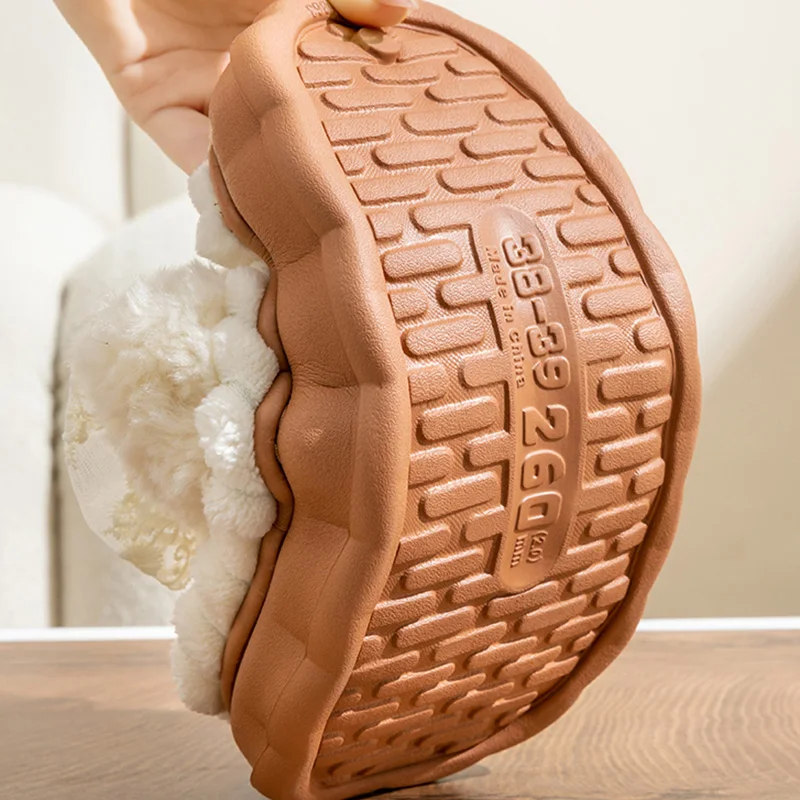 Green Faux Fur Warm Women's Home Slippers Elegant Lace Bowknot Detor Plush Slippers Women Soft Thick Bottom House Shoes Lady