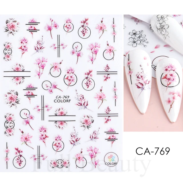 NailYork - Nail Export Salon Supplies - The 3D Flower Style Nail Stickers with Pink Purple Blossom Florals | Decals also with Leaves | Nail Art Adhesive Sliders Super Charms| Nail Art and Manicure Decorations - Image 3