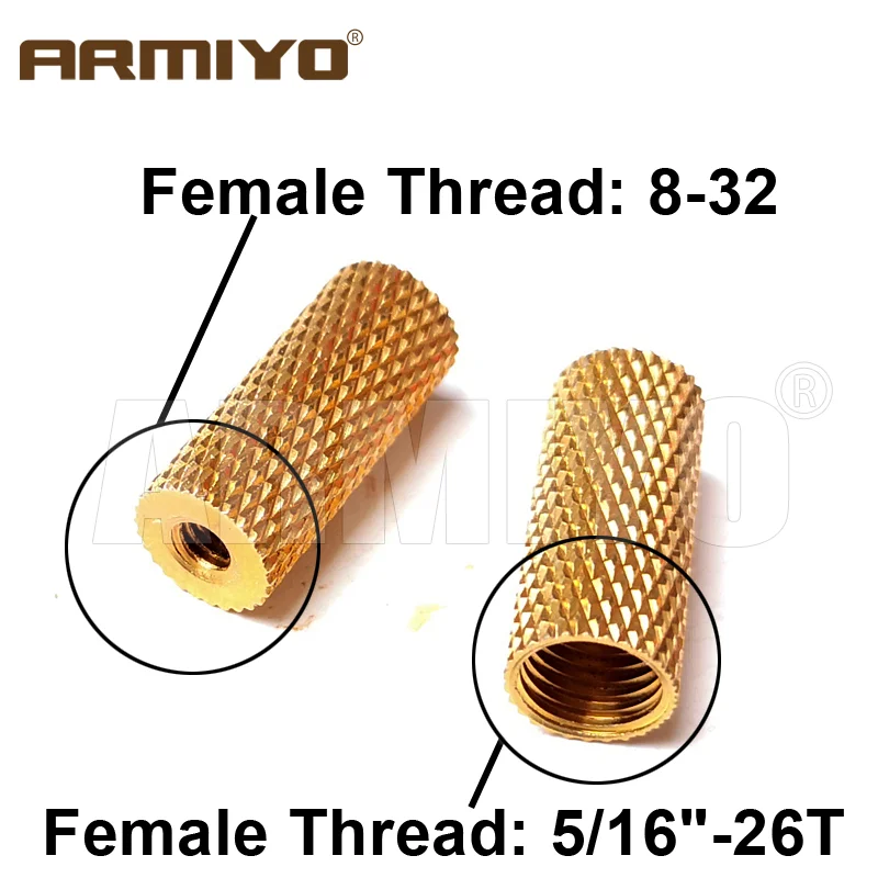 Armiyo 2 teile/los. 22Cal zu 12GA Solide Messing Pinsel Stange Adapter Innengewinde 8-32 zu 5/16 "-26T Jagd reinigung Zubehör – Detail 2