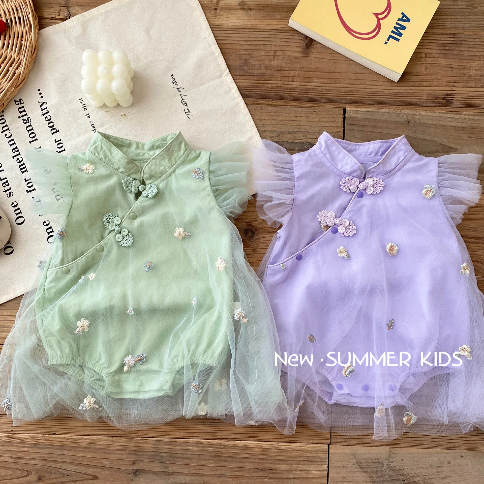 

Summer Girls 1-3 Years Old Cute Skirt Clothes Girl Baby Fashion Mesh Flying Sleeve Dress Chinese Traditional Dress for Girls