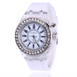 LED Light Flash Luminous Silicone Wrist Watch with Rhinestone Details (WHITE)
