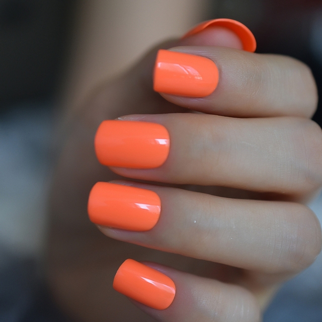 Fingernails Nail Supplies For Professionals Short Size Orange Nails High Light Presse On Nails False Nails Art 24/pcs Set