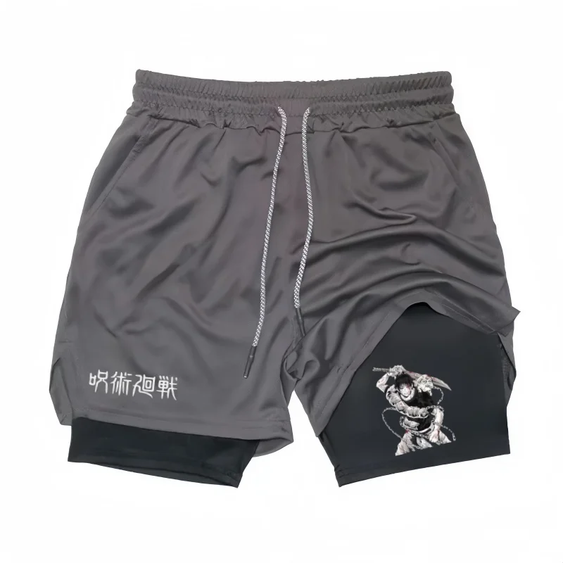 Anime Performance Shorts Toji Printed Men GYM Casual Sports Shorts Workout Running Mesh 2 In 1 Sport Short Pants