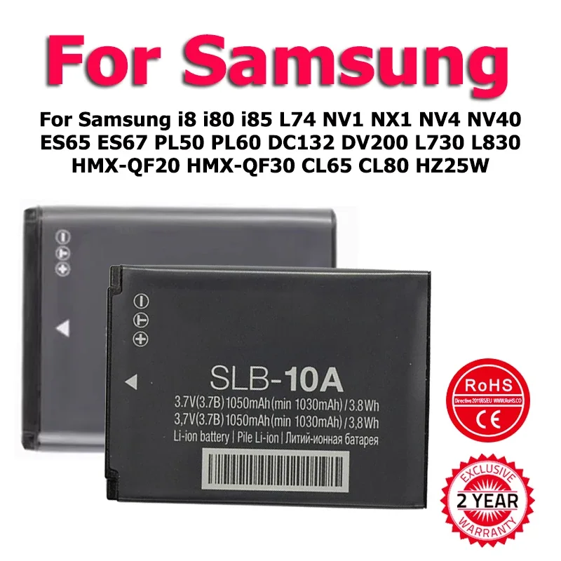 Batteria Per Samsung I8 I80 I85 L74 Nv1 Nx1 Nv4 Nv40 Es65 Es67 Pl50 Pl60 Dc132 Dv200 L730 L830 Hmx-Qf20 Hmx-Qf30 Cl65 Cl80 Hz25W