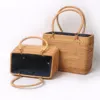 1pcs 9.8/11inch Autumn Rattan Handbag Forest Style Retro Literary Woven Basket Beach Bag Square Rattan Woven Bag Picnic Basket 4