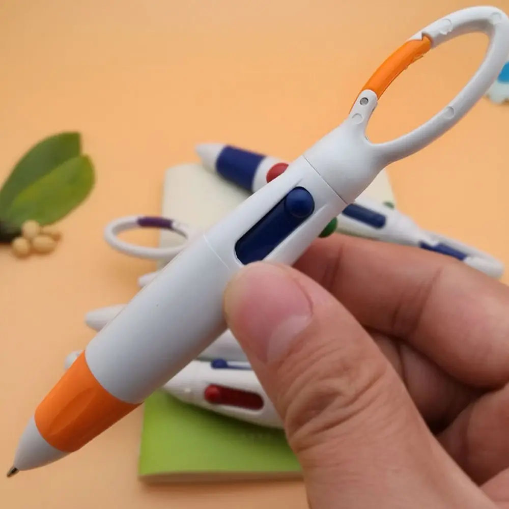 Portable Press Type Gel Pen Retractable 4 Color Inks Ballpoint Pens with Buckle Keychain For Office School Students Gift